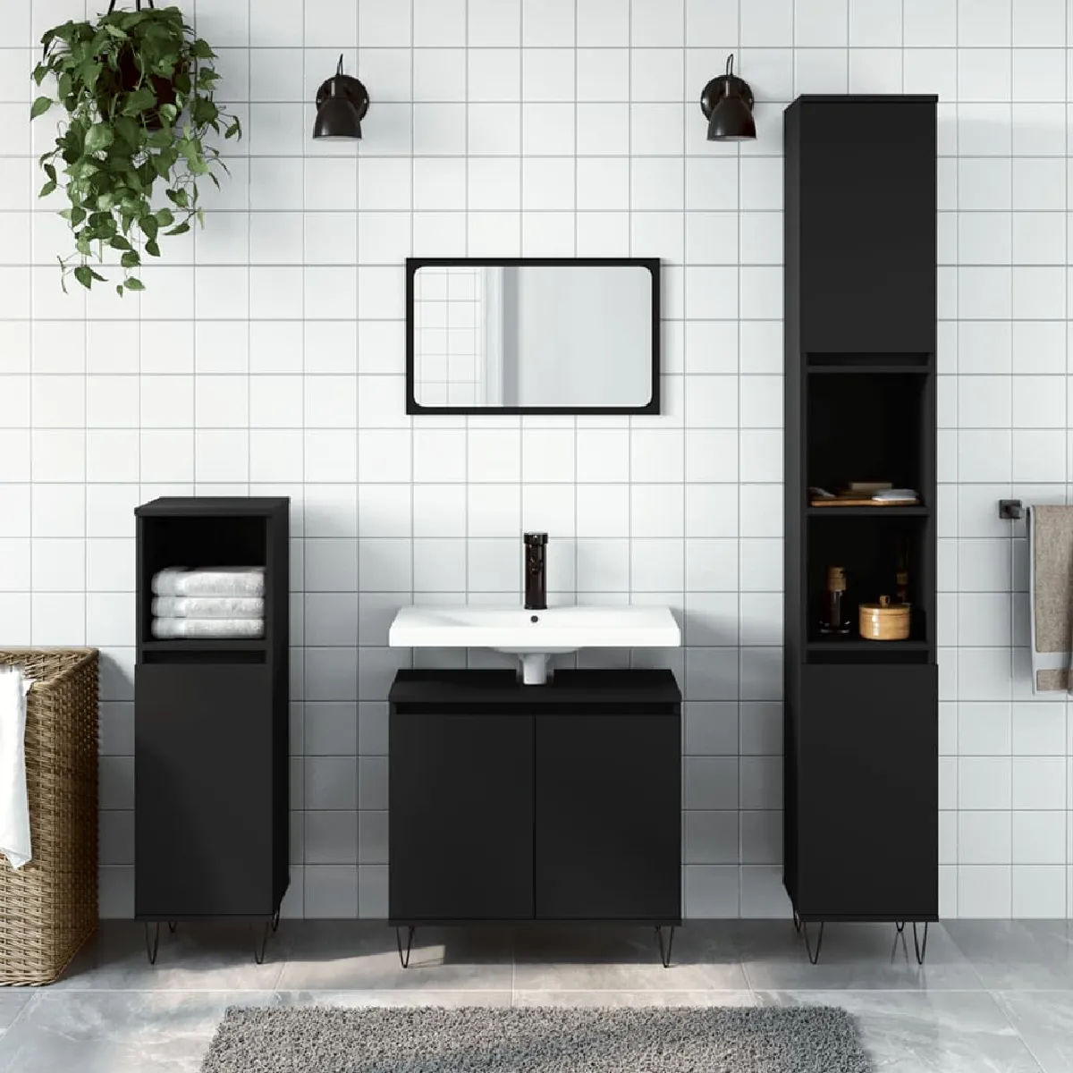 vidaXL Ensemble d'armoires salle de bain - Noir