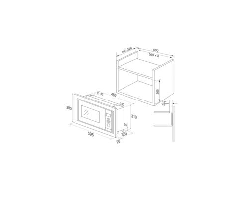 Inbouwmagnetron Amica EMW 13180 E BxHxD 59,4 x 31,8 x 31,3 cm