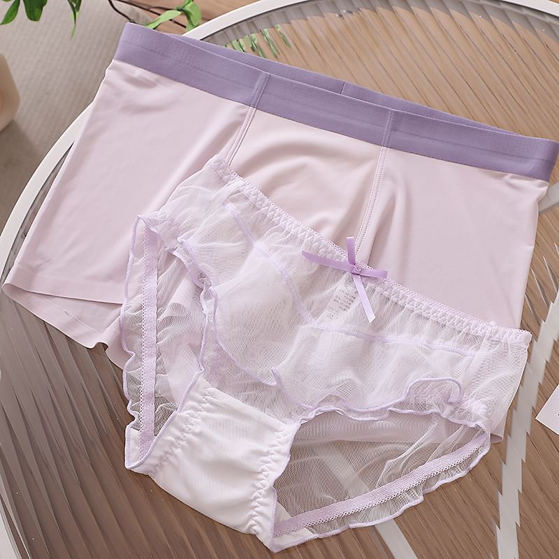 Pancherry - Matching set voor koppels: boxershort met contrasterende rand + kanten slip