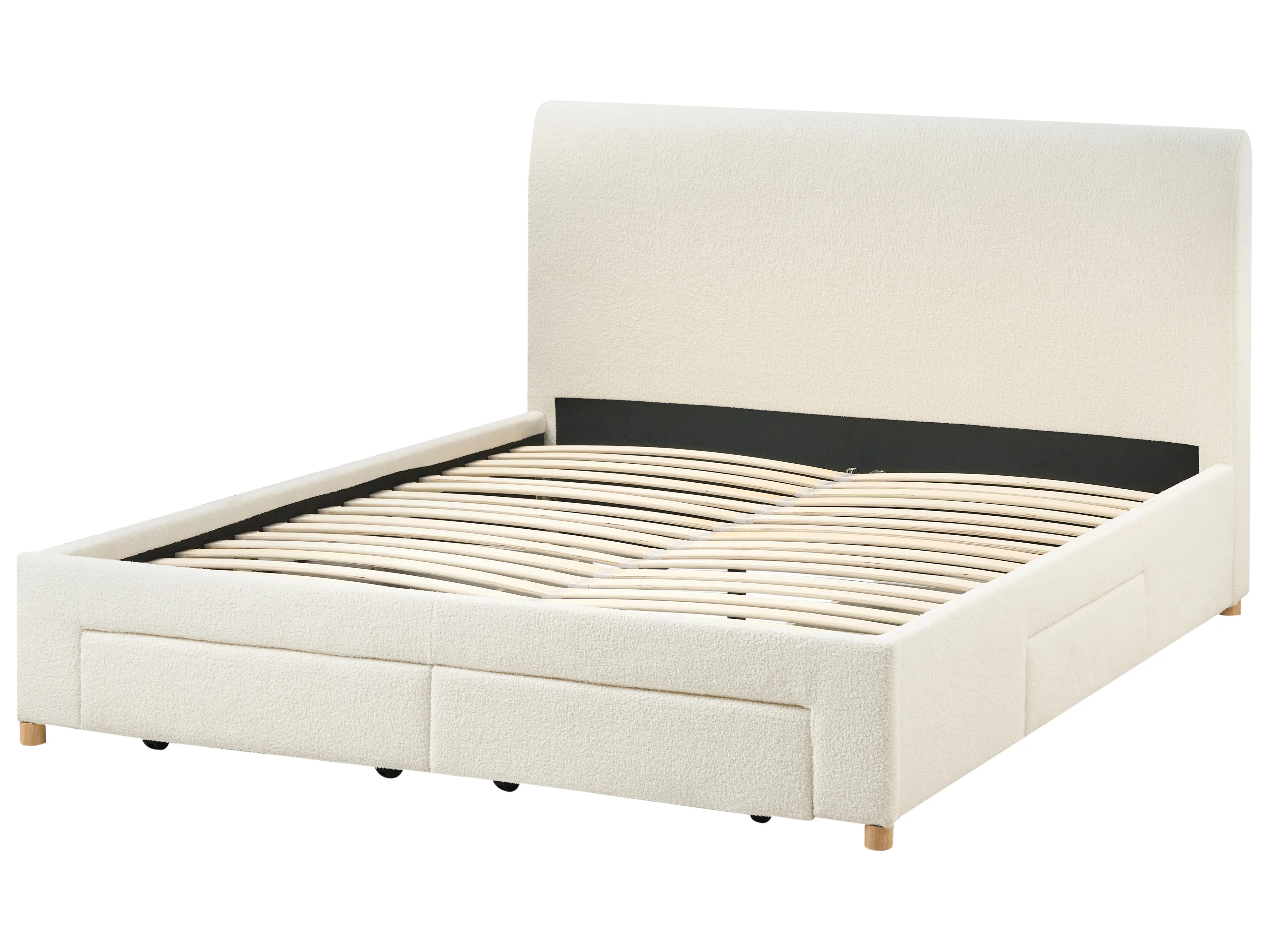 Bed met opbergladen Bouclé SOUTRIN 180 x 200 cm Gebroken wit