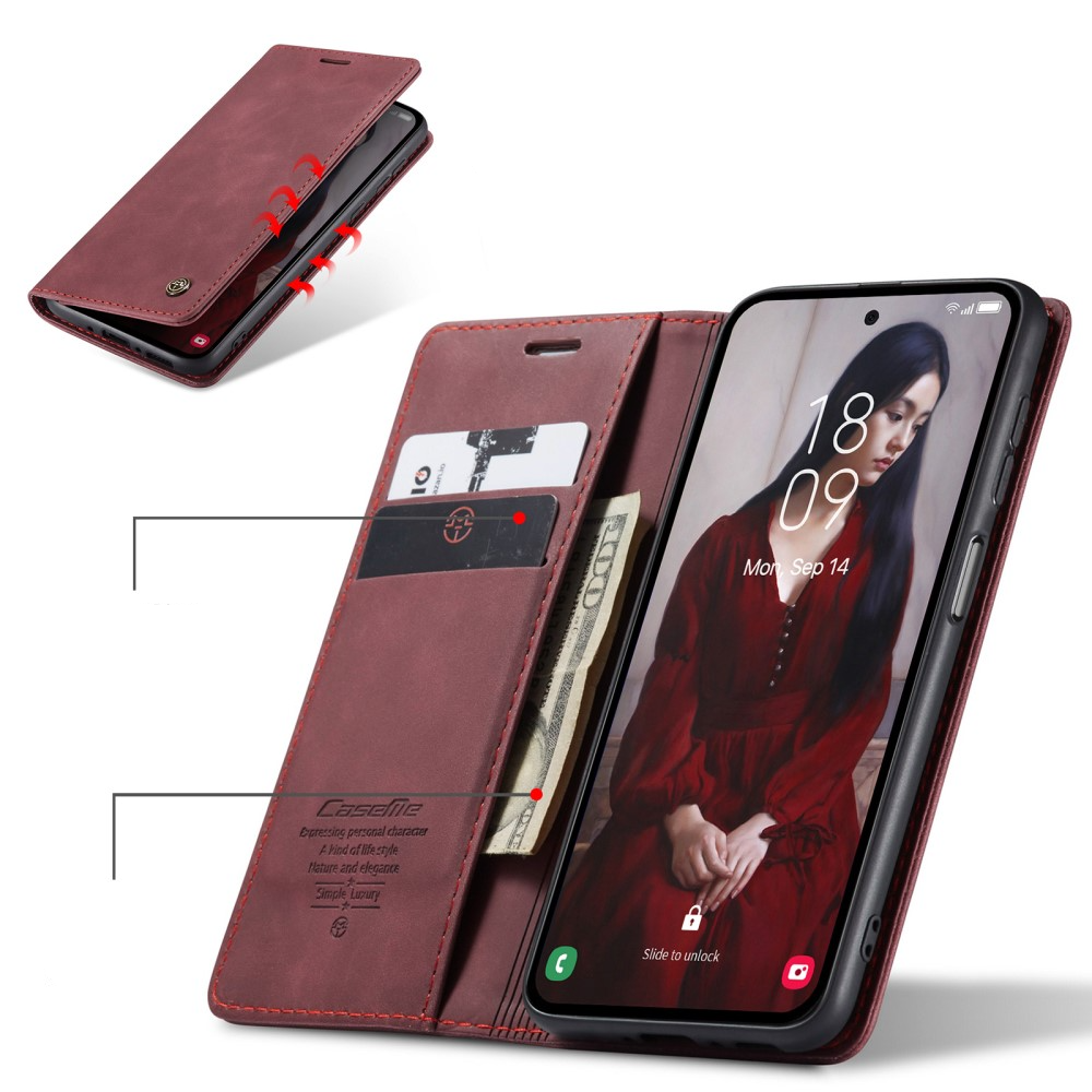 Samsung Galaxy A56 Leder Tasche Flip Wallet Etui mit Kartenfächern - Dunkelrot