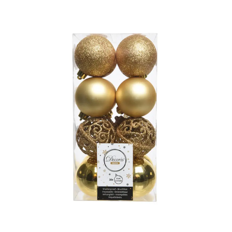 Decoris Kerstballen - 16x st - goud - D6 cm - kunststof