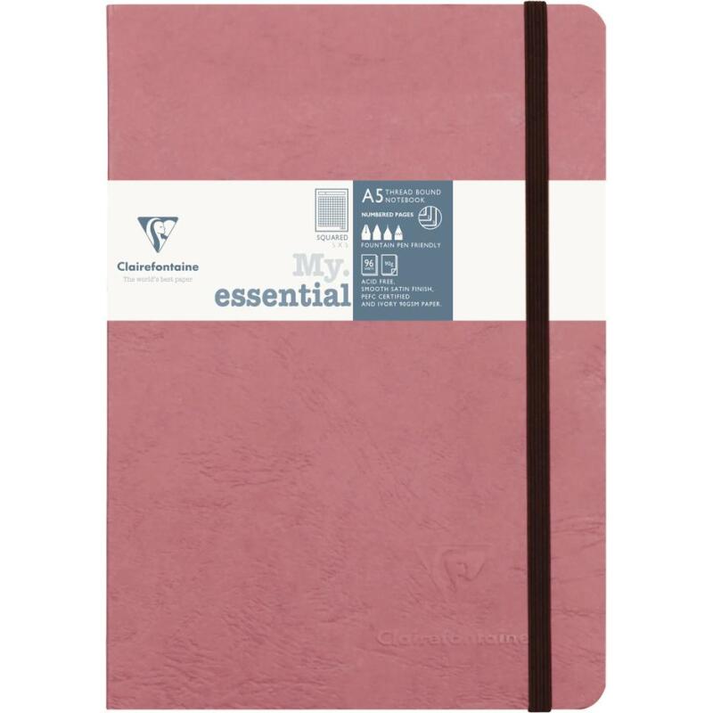 My.Essential Age Bag carnet brochure cousu dos carré à pages numérotées A5 192 pages petits carreaux papier ivoire 90 g - Rose antique