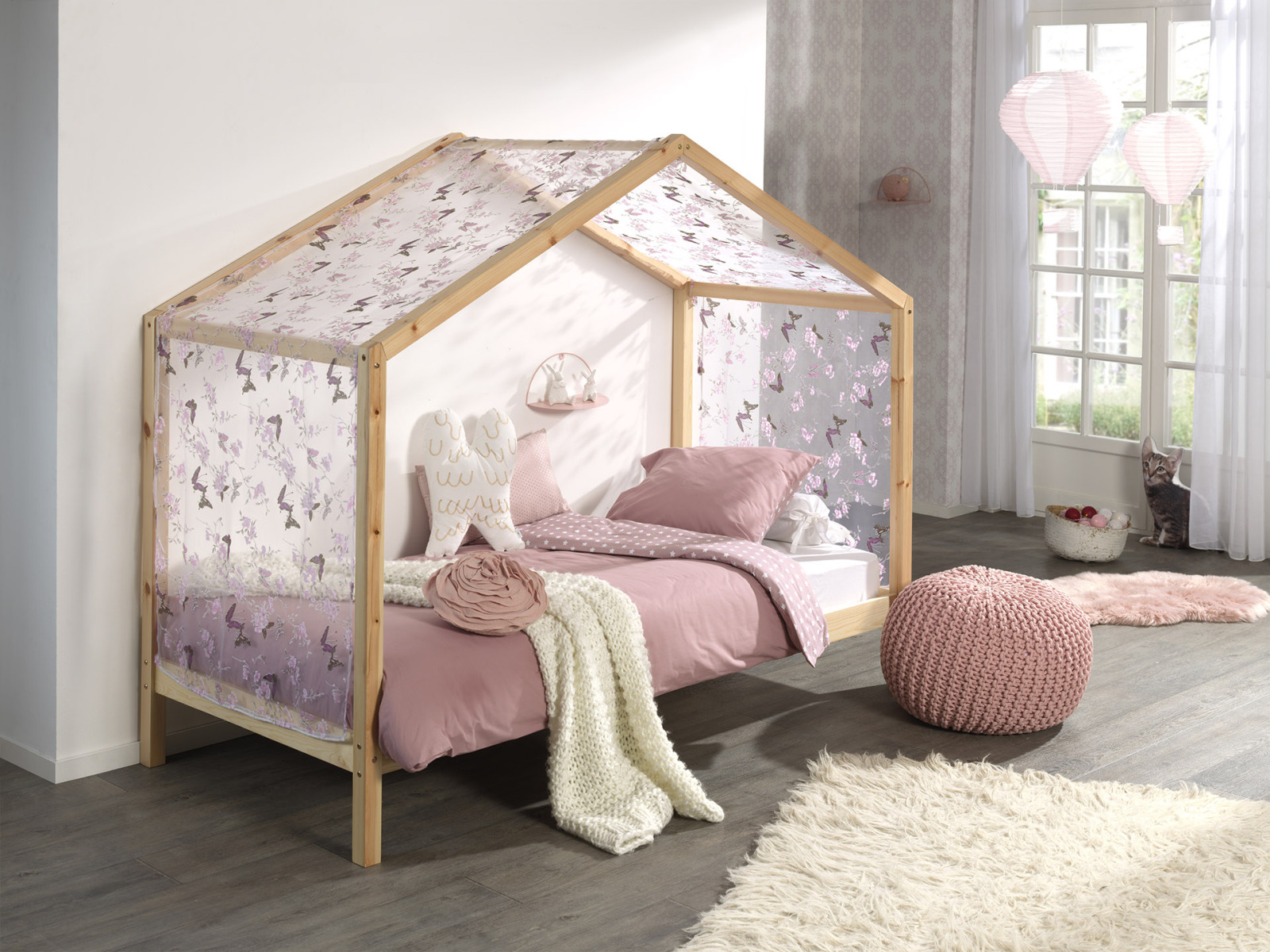 Hausbett DALLAS 3 - natur - Kiefer massiv - inklusive Himmel