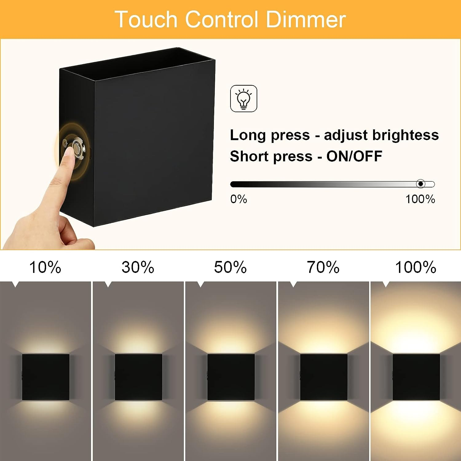 (12x12cm) 2 LED's Touch Lampe Wandleuchte Magnetische USB Home Deko Beleuchtung mit Dämmerungssensor - Schwarz
