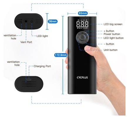 pompe à vélo électrique-pompe à air pompe à vélo électrique compresseur 5200 mAh (2x 2600mAh) pneu de vélo à pompe à air rechargeable
