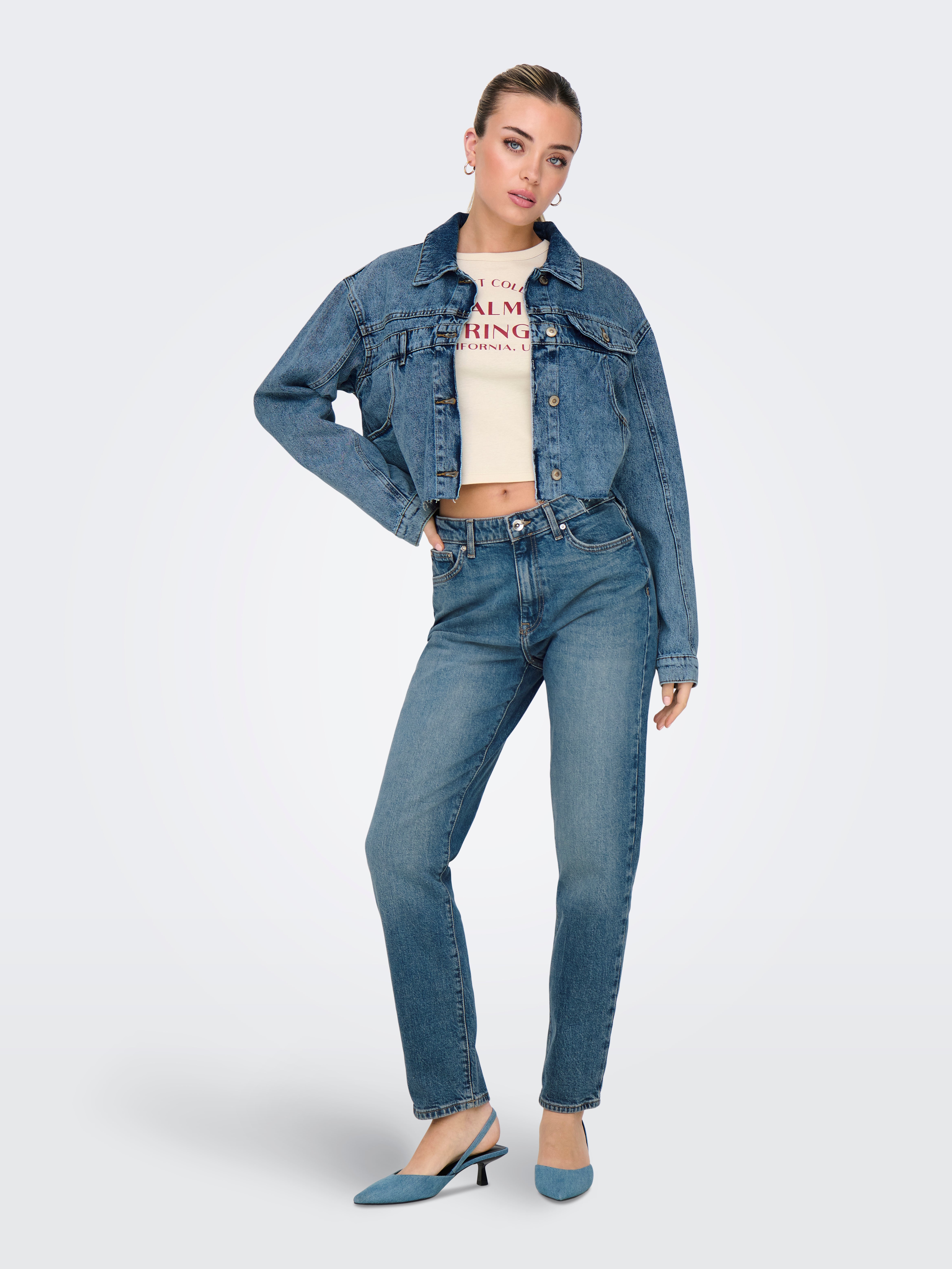 ONLEMILY Hohe Taille Gerade geschnitten Jeans Dark Blue Denim
