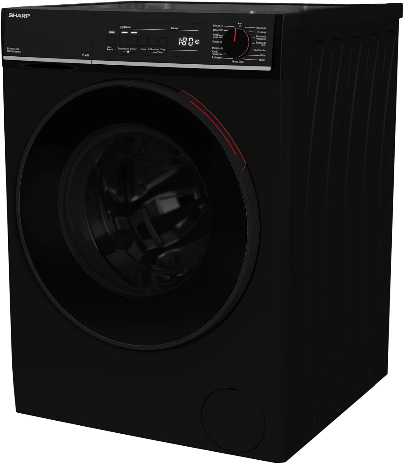 SHARP ES-PRO214BA-DE Waschmaschine Frontlader, 12kg, 1400U/min, Smarte Bedienung durch Veezy App, Dampffunktion, Inverter, 15 Programme, AquaStop, Schwarz