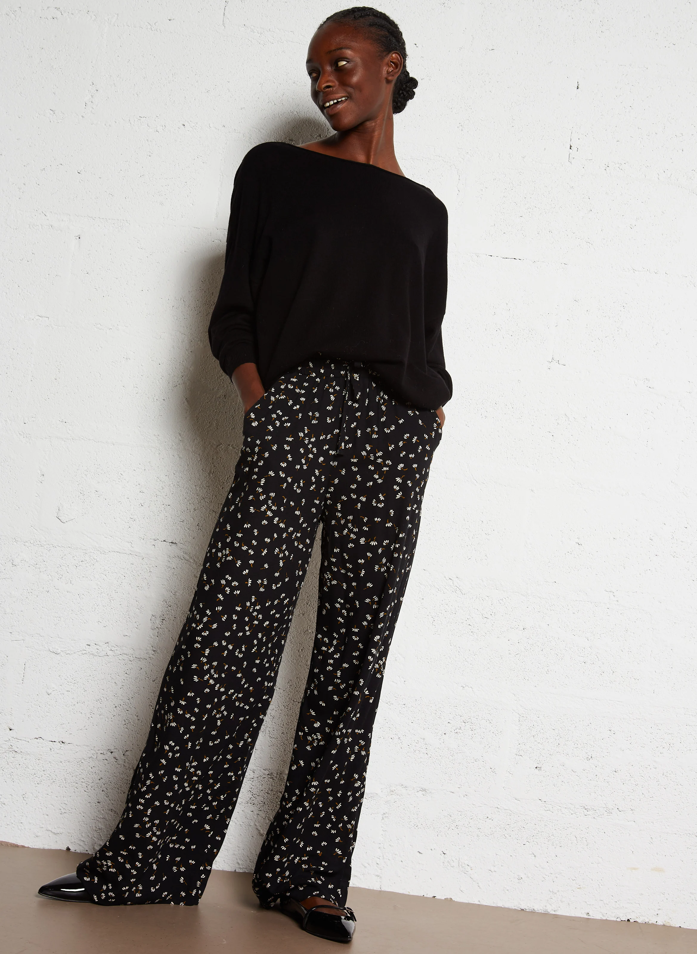VALBERT - Pantalon large imprimé | Noir