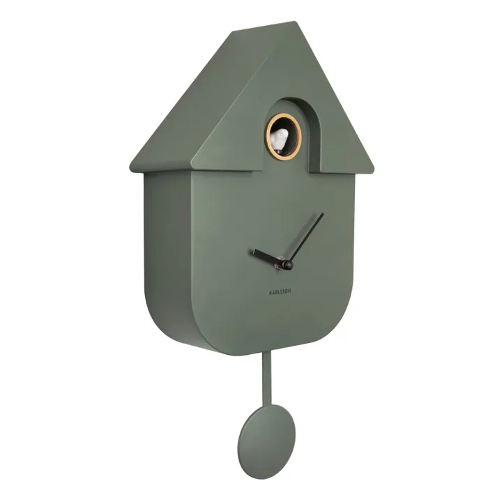 Present Time Horloge à pendule Modern Cuckoo | Vert foncé