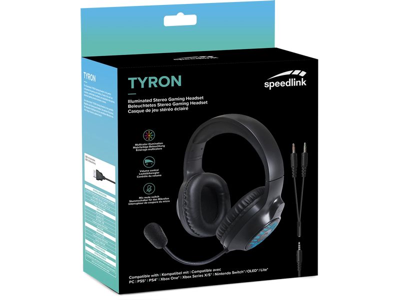 Speedlink Headset Tyron RGB Schwarz RGB Stereo Gaming Headset zum Anschluss an PC/PS5/PS4/Xbox/Switch
