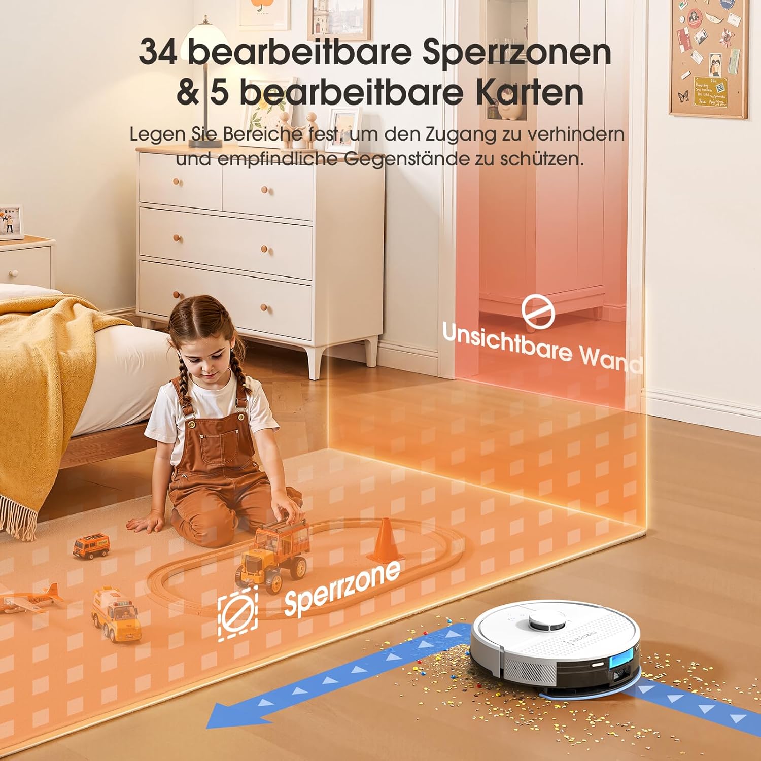 Lubluelu Saugroboter mit Wischfunktion 3-1, 5000Pa Staubsauger Roboter mit Lasernavigation, Roboterstaubsauger SL68 mit Anti-Siphon-Technologie, 150 Min Laufzeit, APP Steuerung, 24 No-Go Zonen (Weiß)