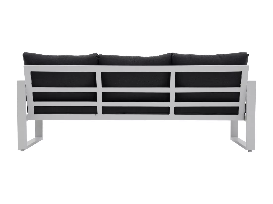 Salon de jardin en aluminium : un canapé 3 places, 2 fauteuils et une table basse - Blanc coussins noirs - JALLY de MYLIA