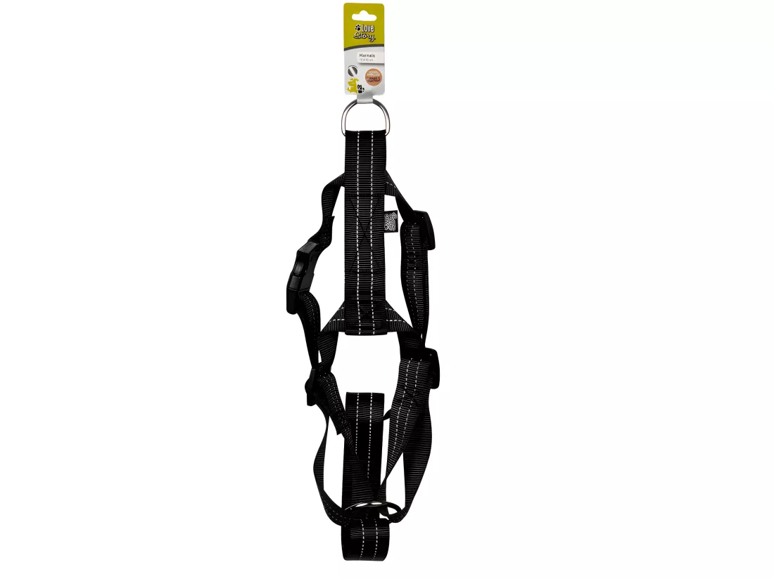 Harnais réglable en polyester avec coutures réfléchissantes - Noir - L 70 à 90 cm