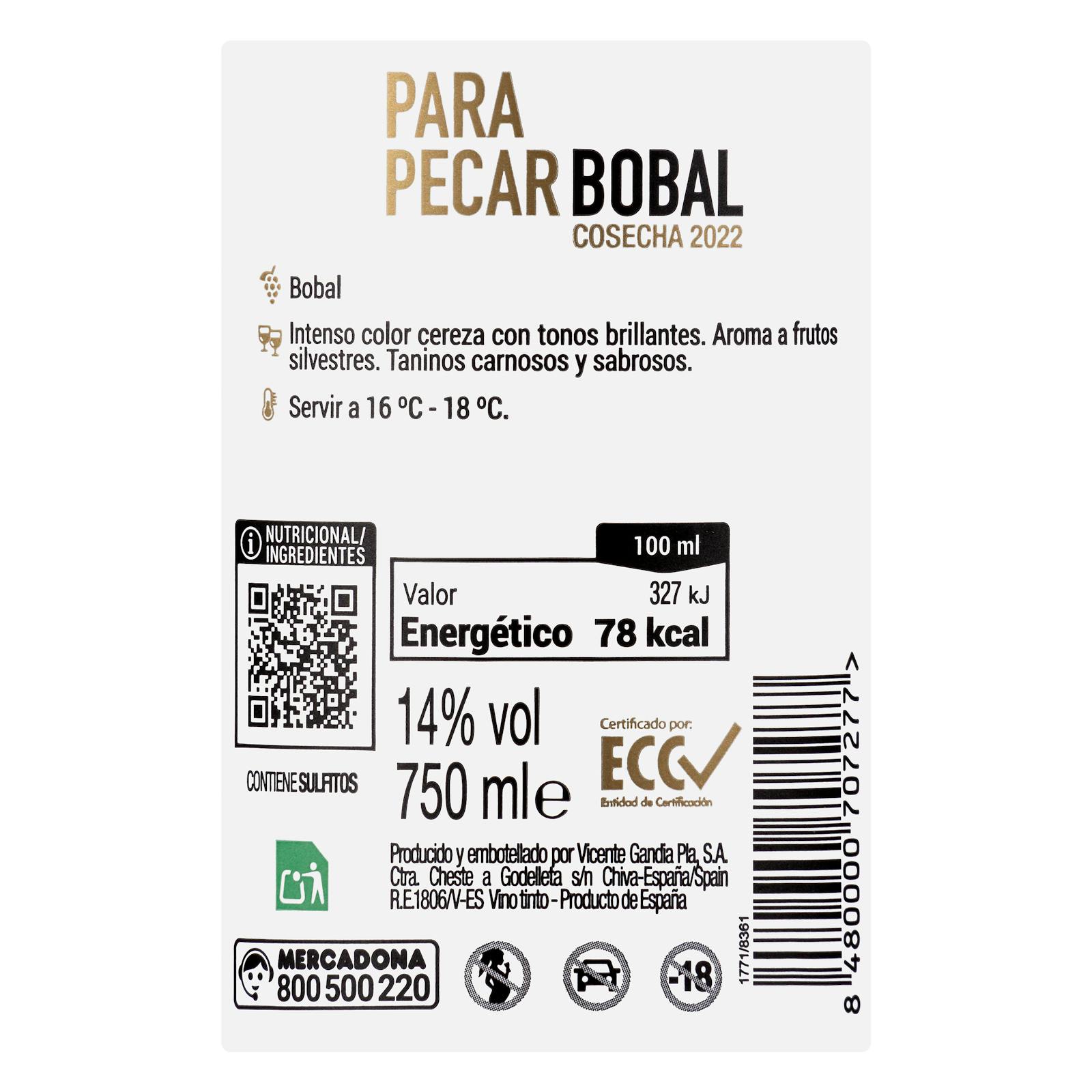 Vin rouge Bobal pour le péché