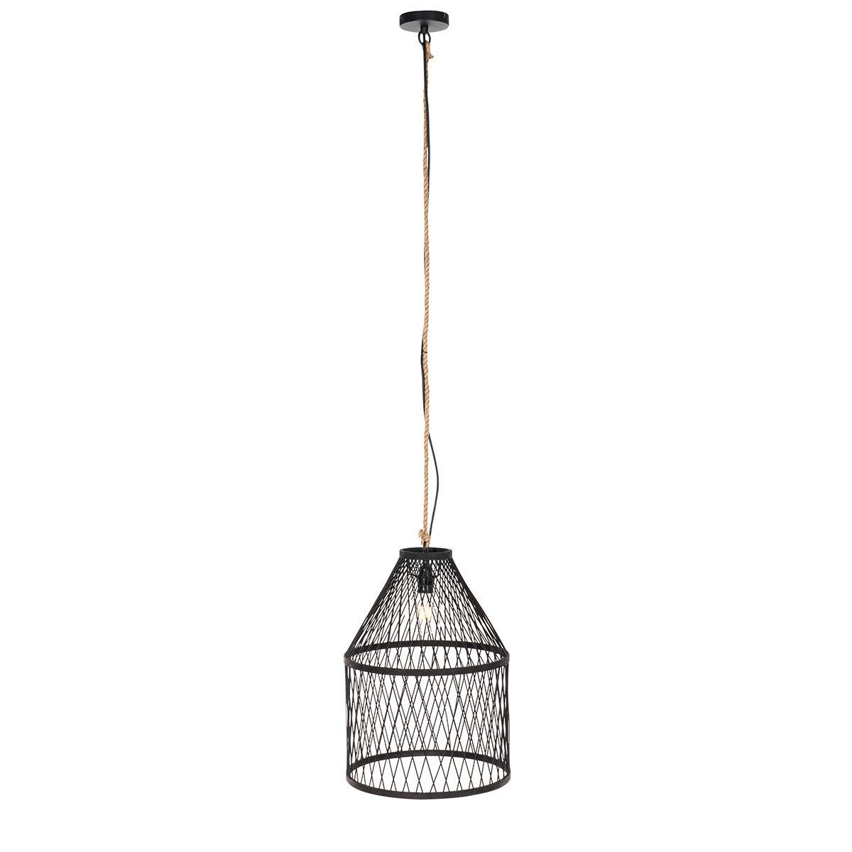 Landelijke buiten hanglamp zwart rotan 40x55 cm - Calamus