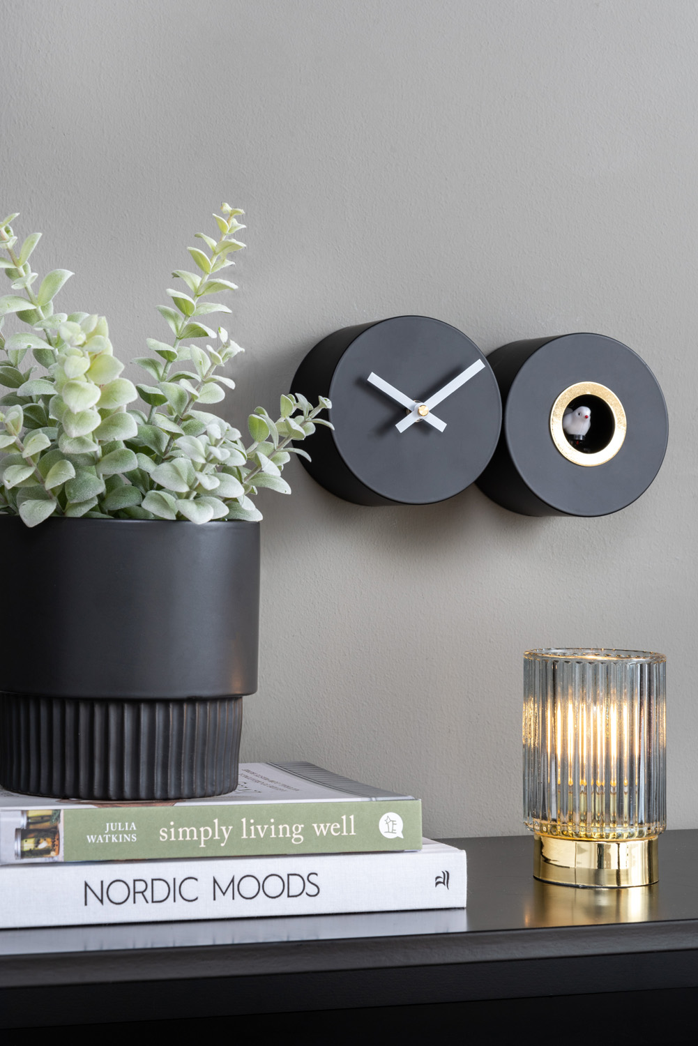 Wall clock Duo Cuckoo matt black
