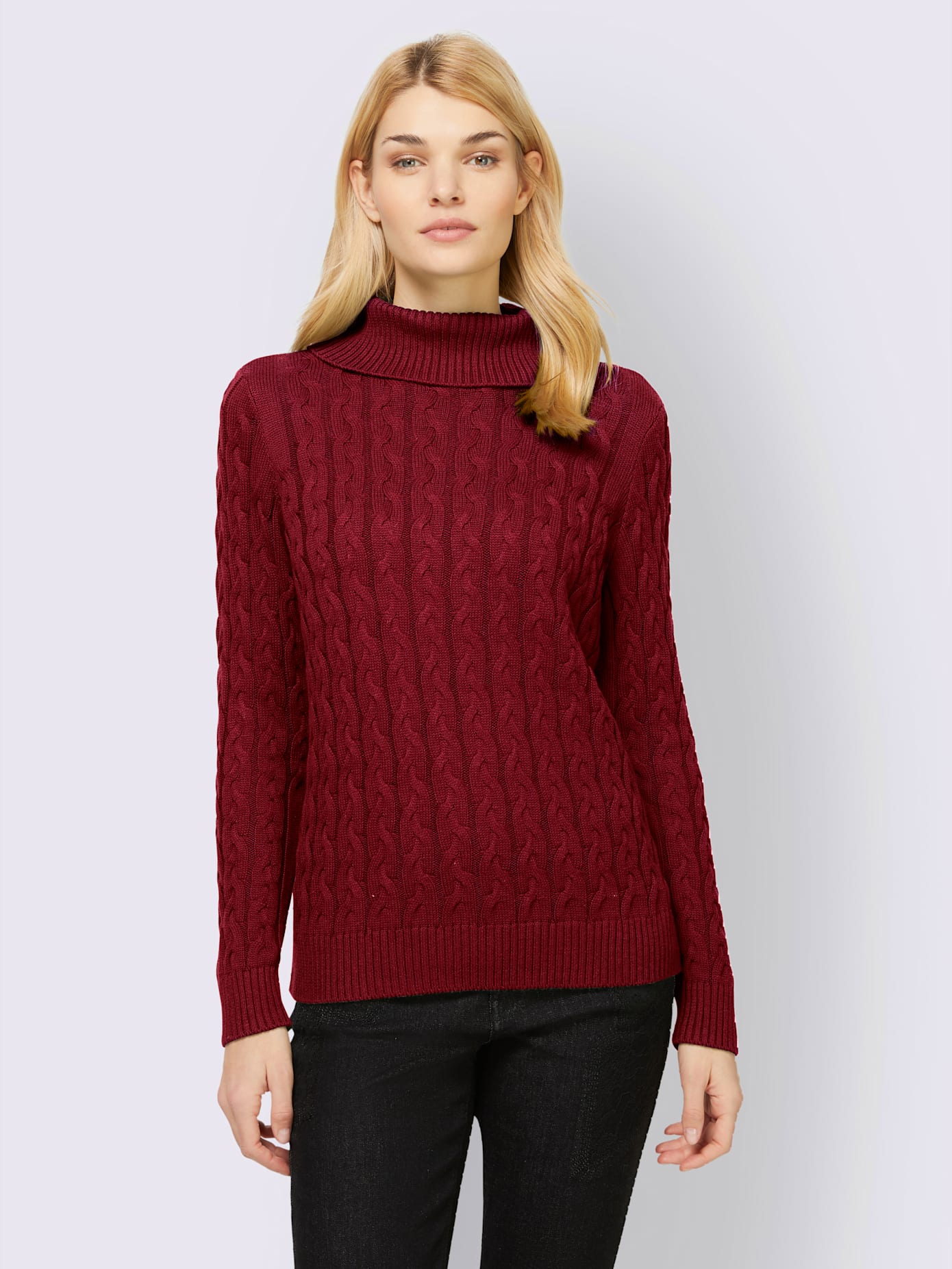 Pull col roulé motif torsadé classique