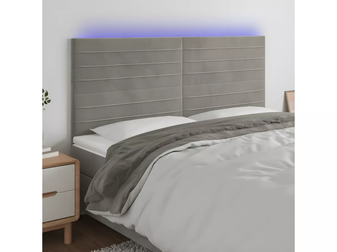 Tête de lit à LED Gris clair 160x5x118/128 cm Velours