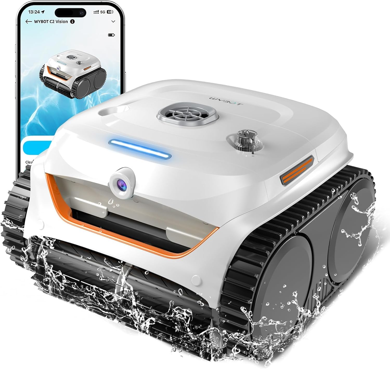 WYBOT C2 Vision AI caméra Robot Piscine sans Fil avec Batterie, Robot de Piscine Sol et Mur, Filtration à Deux Couches, Aspiration puissante, pour piscines enterrées jusqu'à 180㎡