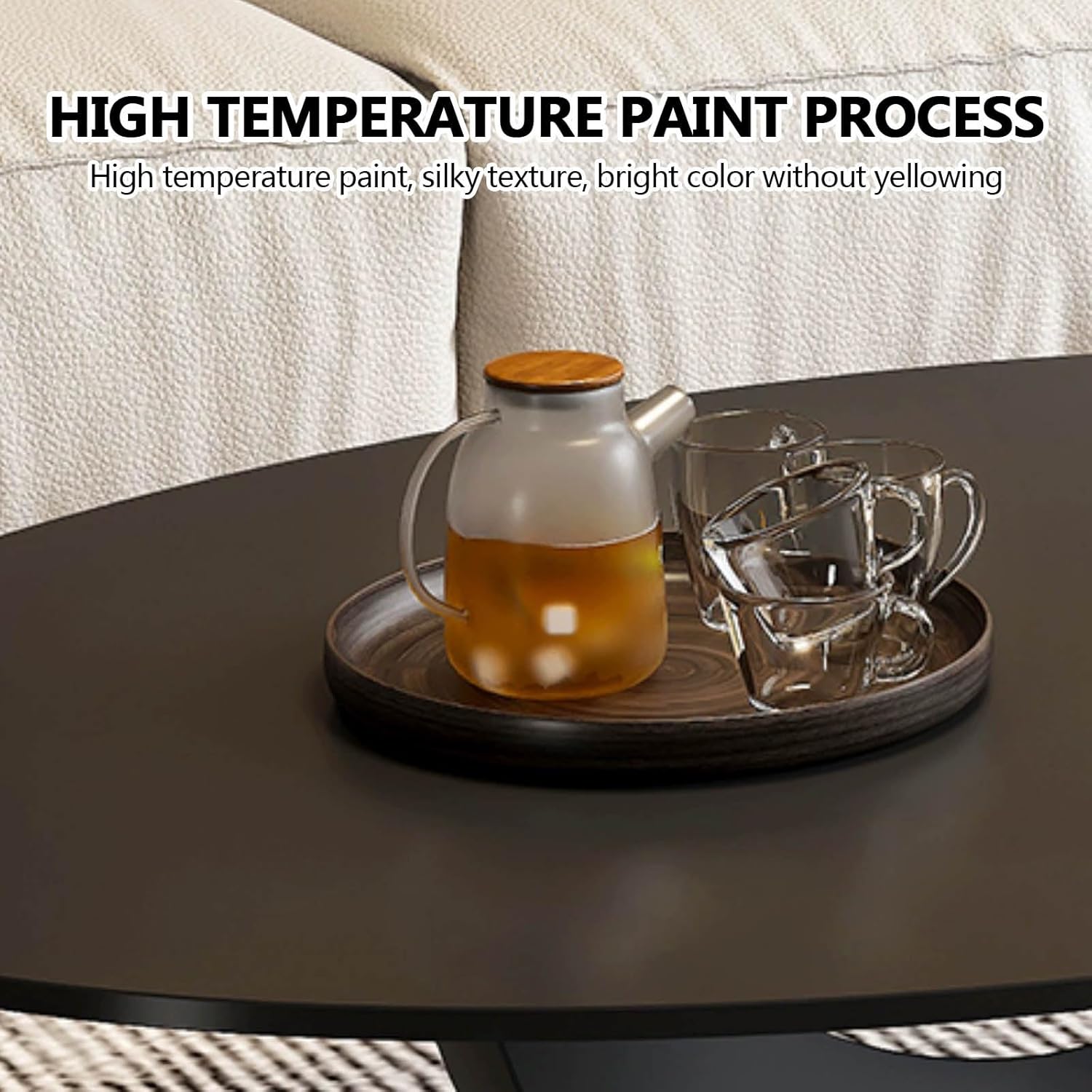Schwarzer Ovaler Couchtisch - Minimalistischer Wohnzimmertisch im Landhausstil, Großer Moderner Couchtisch für das Wohnzimmer, Einzigartiges Design aus der Mitte des Jahrhunderts