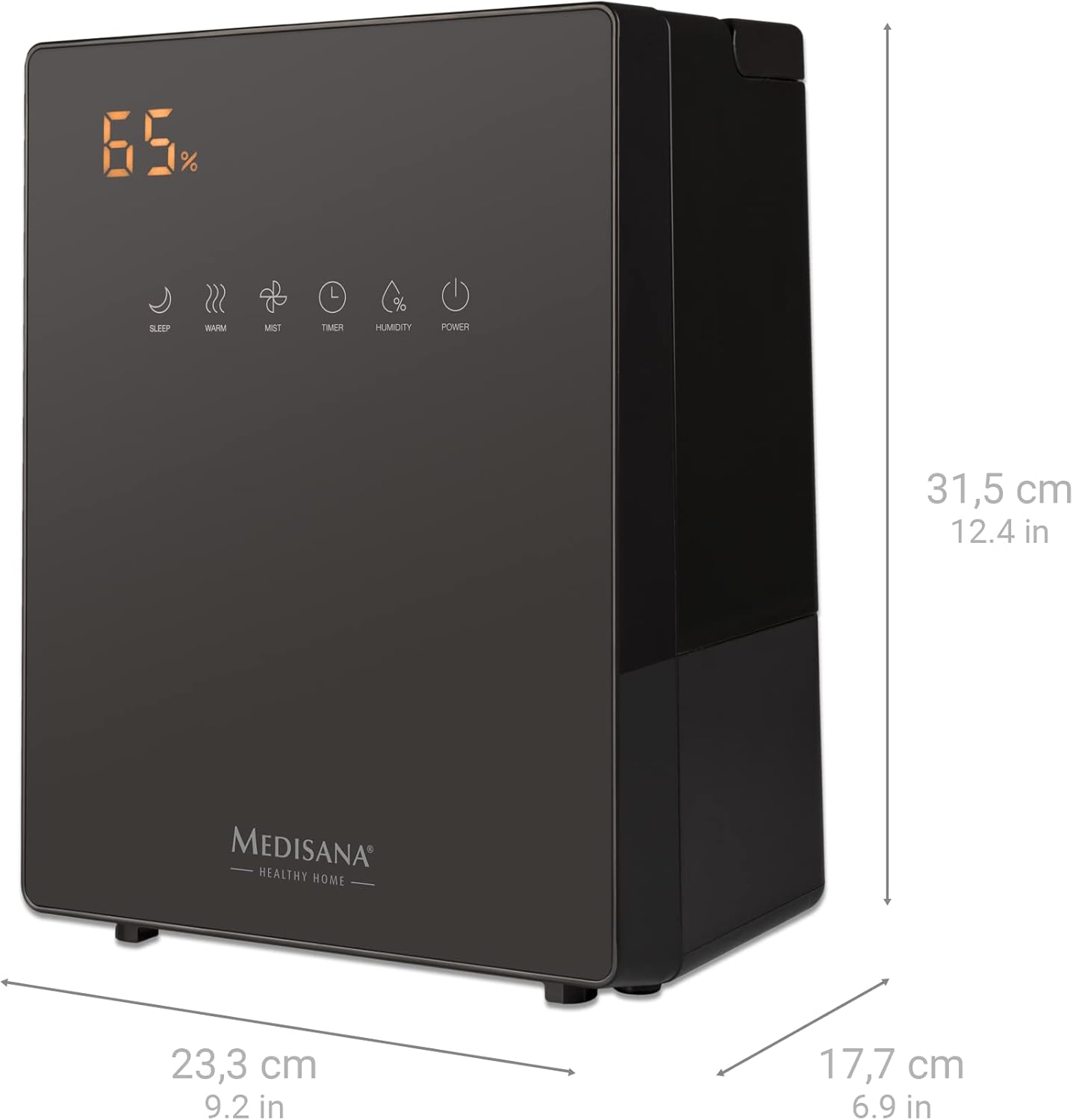 medisana AH 675 Luftbefeuchter mit Hygrometer, Timerfunktion, Vorheizfunktion, 3 Zerstäubungsintensitäten, Ideal für Kinderzimmer, Wohnzimmer und Schlafzimmer, 5,2 Liter Füllmenge