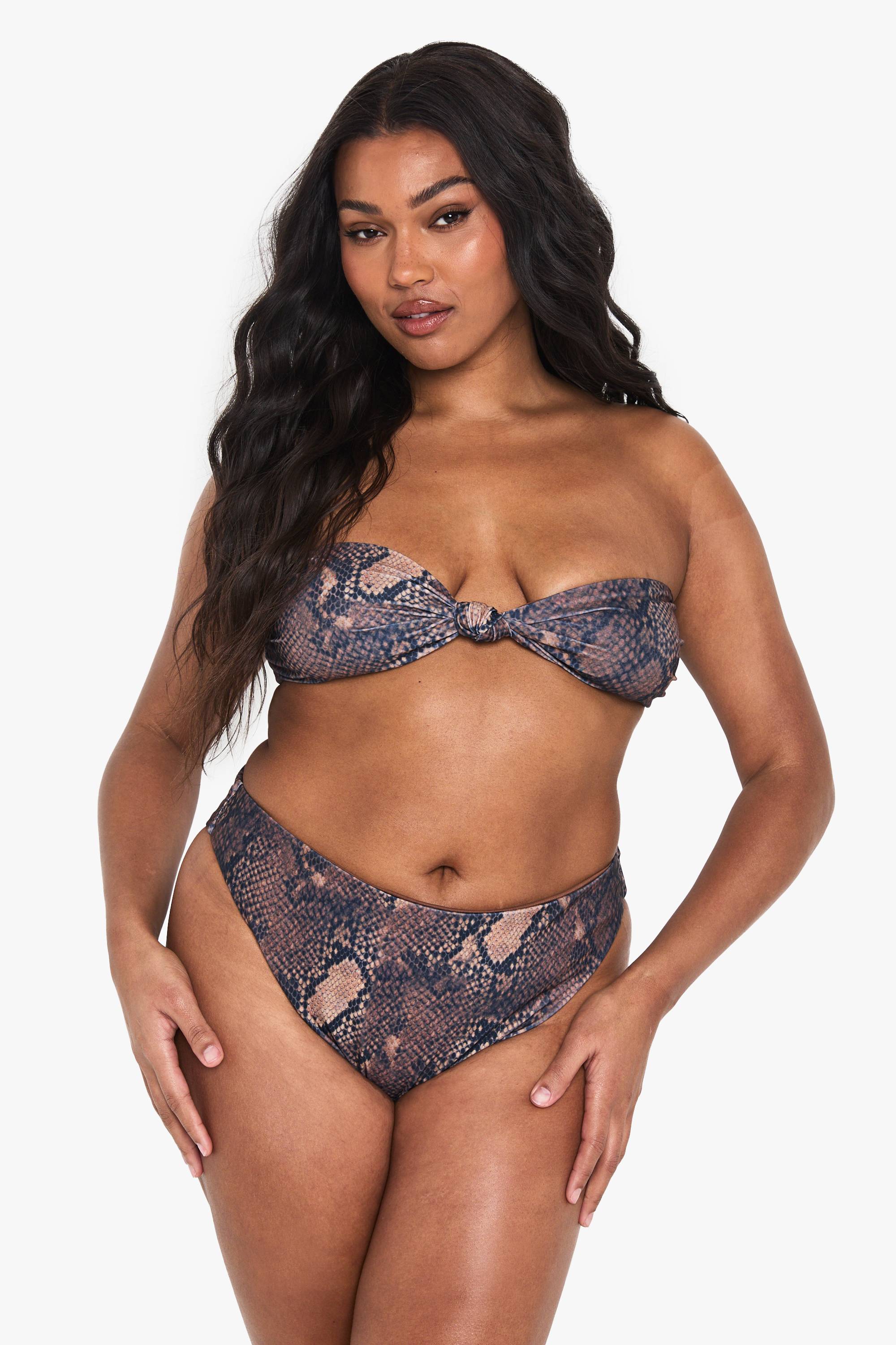boohoo Plus Bas de Bikini à Imprimé synthétique à Taille Haute