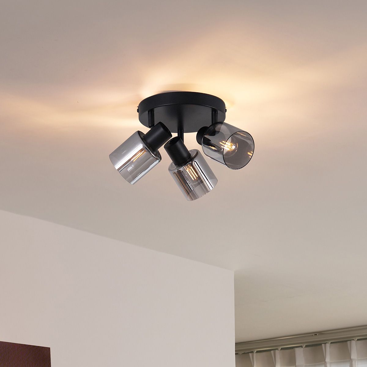 Moderne plafondlamp zwart met smoke glas rond 3-lichts - Cilin