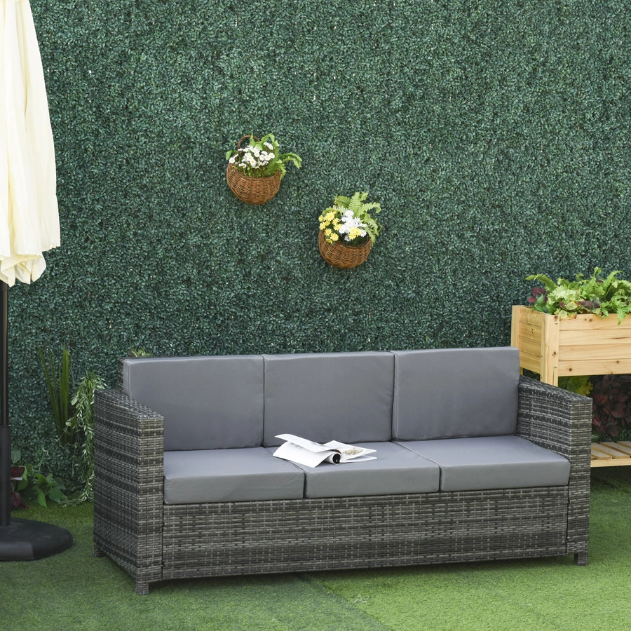 Outsunny 3 - Sitzer Rattansofa mit Kissen grau