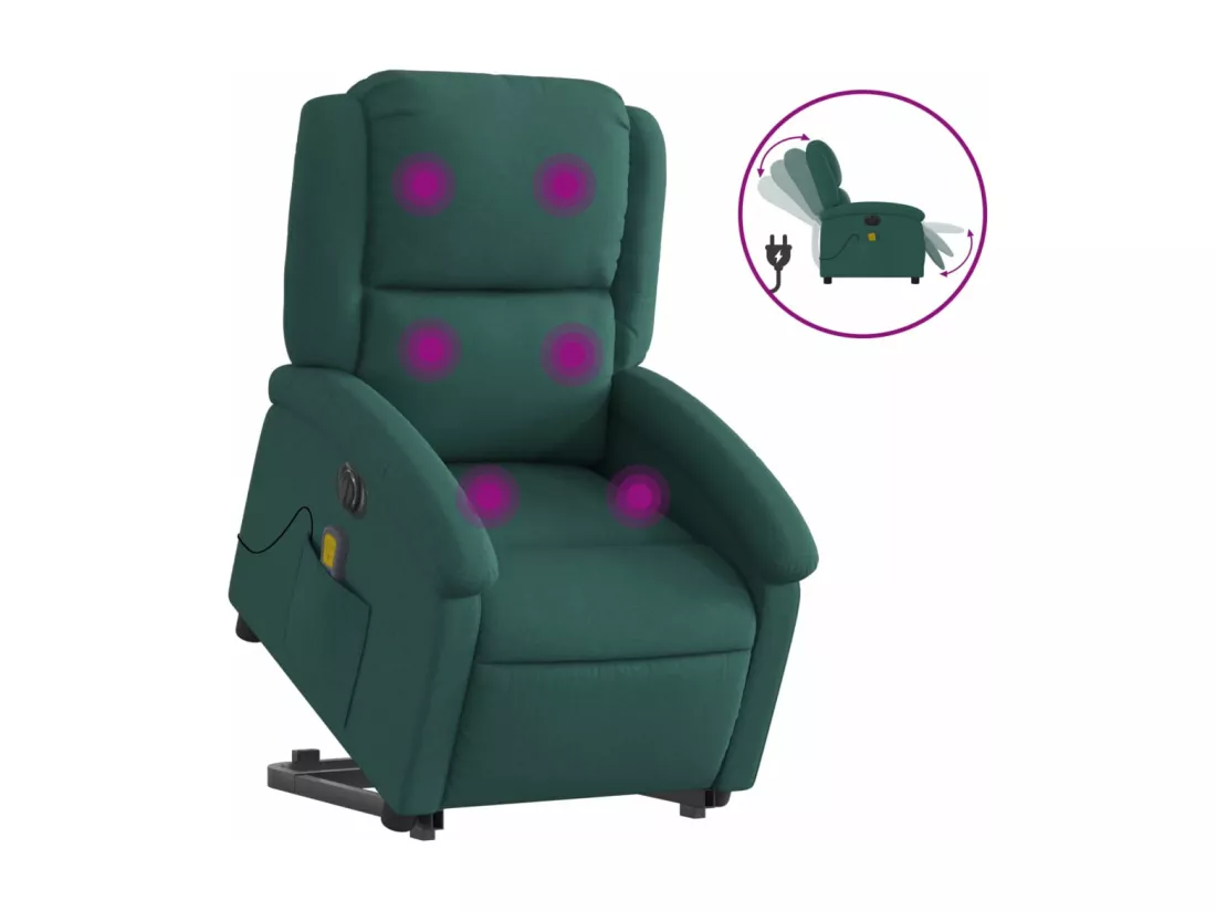 Fauteuil inclinable massant électrique Vert foncé Tissu