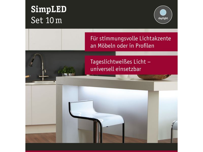 Paulmann LED-Stripe SimpLED 6500 K, 10 m Rolle Beschichteter LED-Streifen, kürzbar