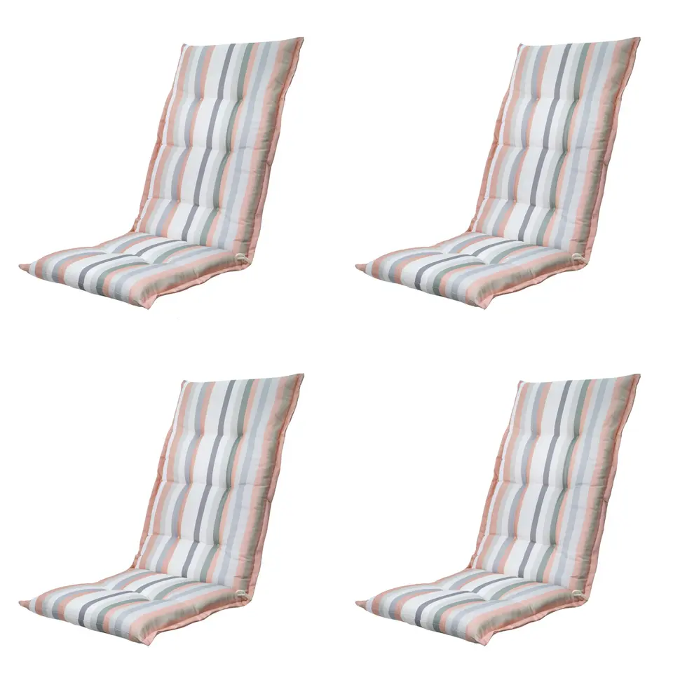 Madison - Tuinstoelkussen Hoge Rug Righe salmone - Ca. 123x50 cm - Set van 4