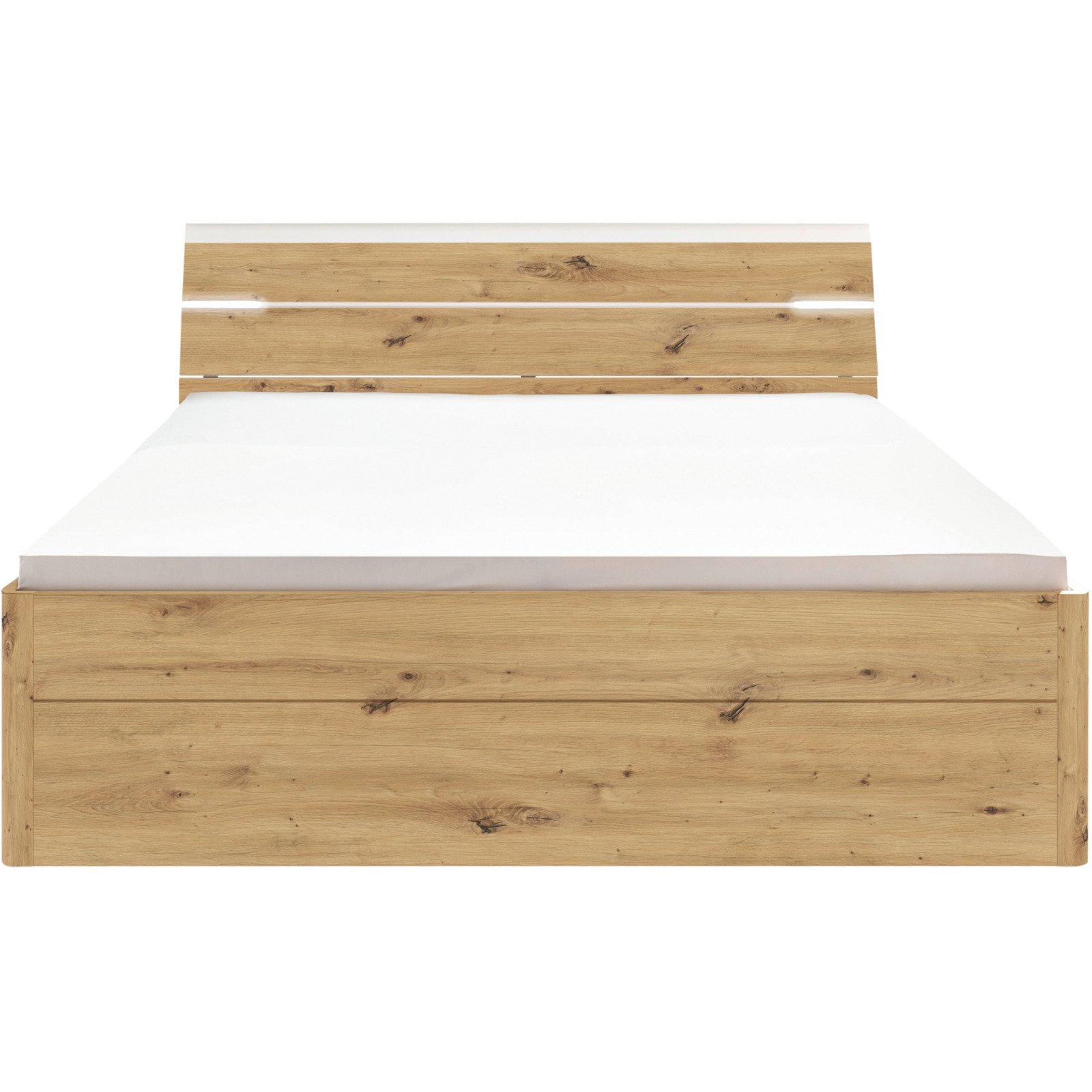 Bett Mars Dekor Artisan Eiche/weiss 180 x 200 cm, mit Stauraum und Nachttisch