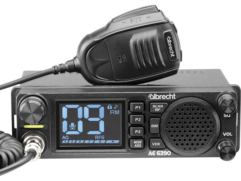Albrecht CB Funkgerät AE6390, 12 V/24 V, 4 Watt, AM / FM CB-Funkgerät mit 2.4“ Display, Frontlautsprecher und Freisprechfunktion