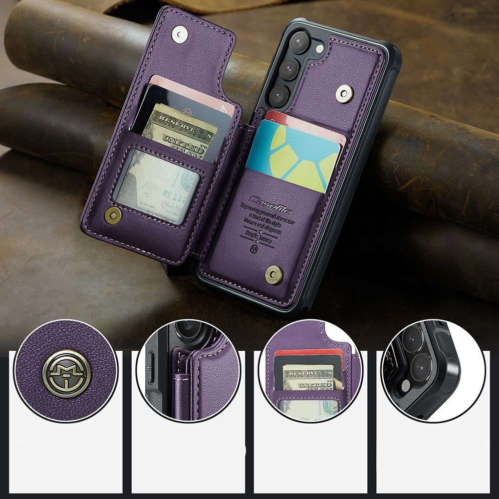 Samsung Galaxy S23 5G Leder Hülle mit Kartenfächern im Litchi Look   Kickstand (RFID Schutz) - Lila