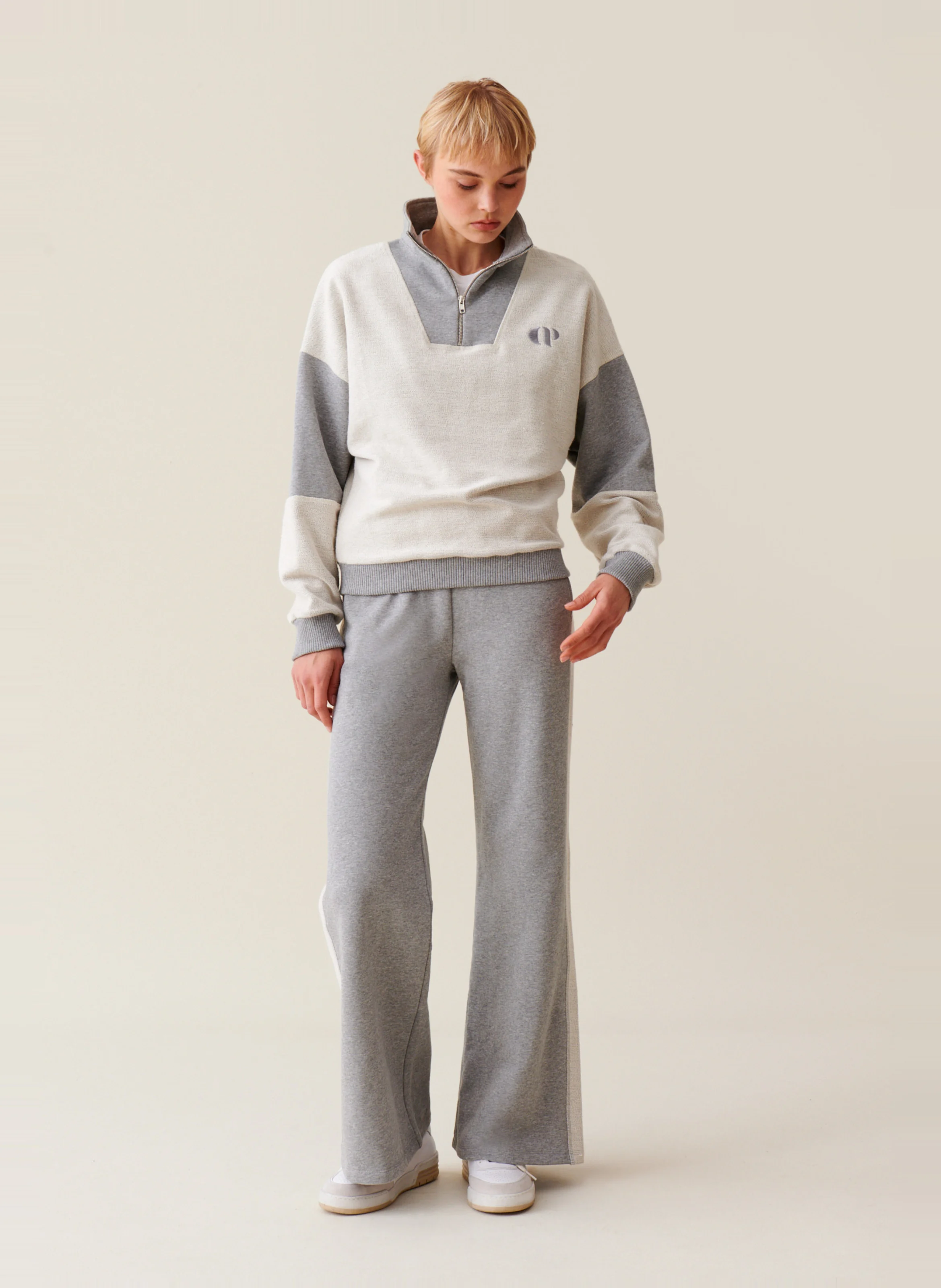 Sweatshirt col montant zippé en coton | Gris