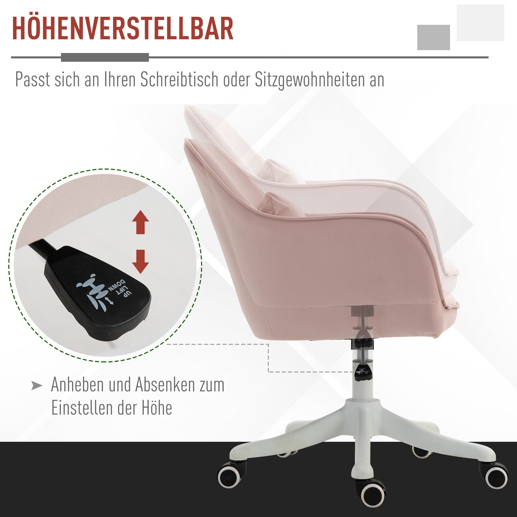 Vinsetto Drehstuhl inkl. Lendenkissen mit Vibrationsmassage rosa 55 x 65 x 79-89 cm (BxTxH)