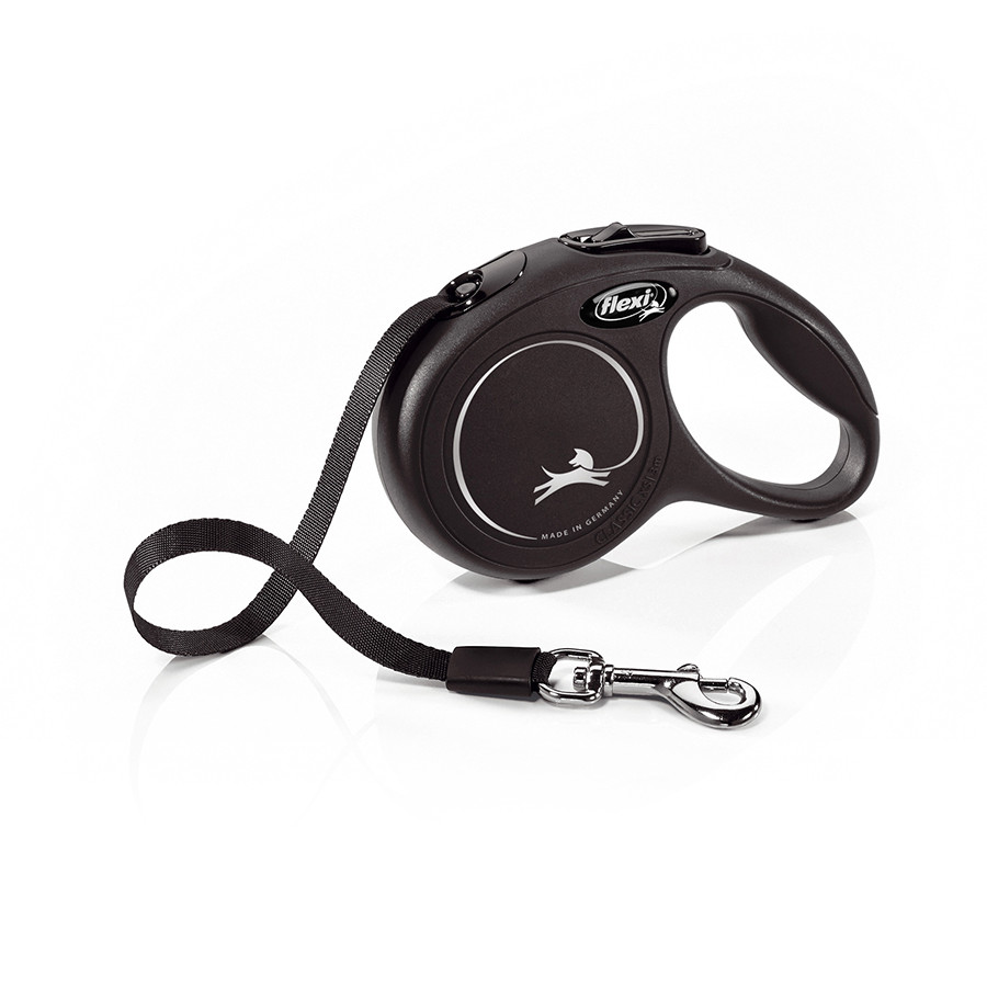 Guia extensível Flexi New Classic preta para cães