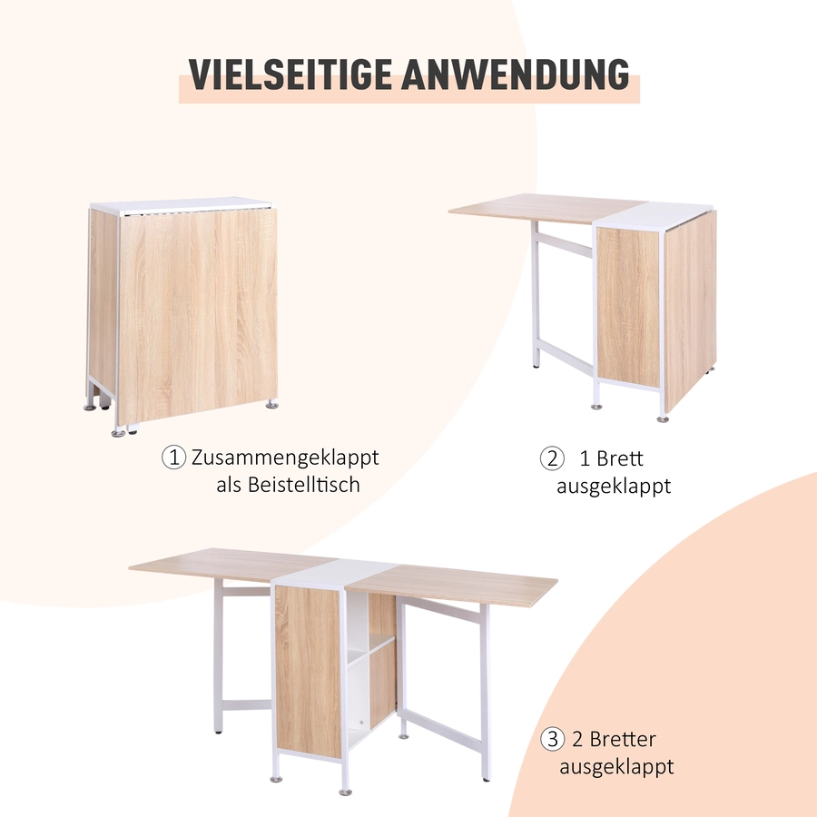 HOMCOM Klapptisch mit Stauraum natur, weiß