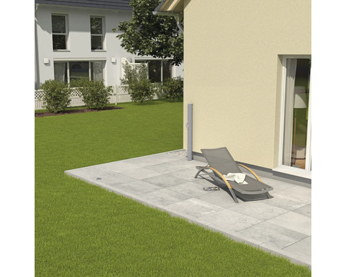 Uitschuifbare zijluifel 1,6x3, doek effen antraciet, frame RAL 9006 wit aluminium met afneembare paal