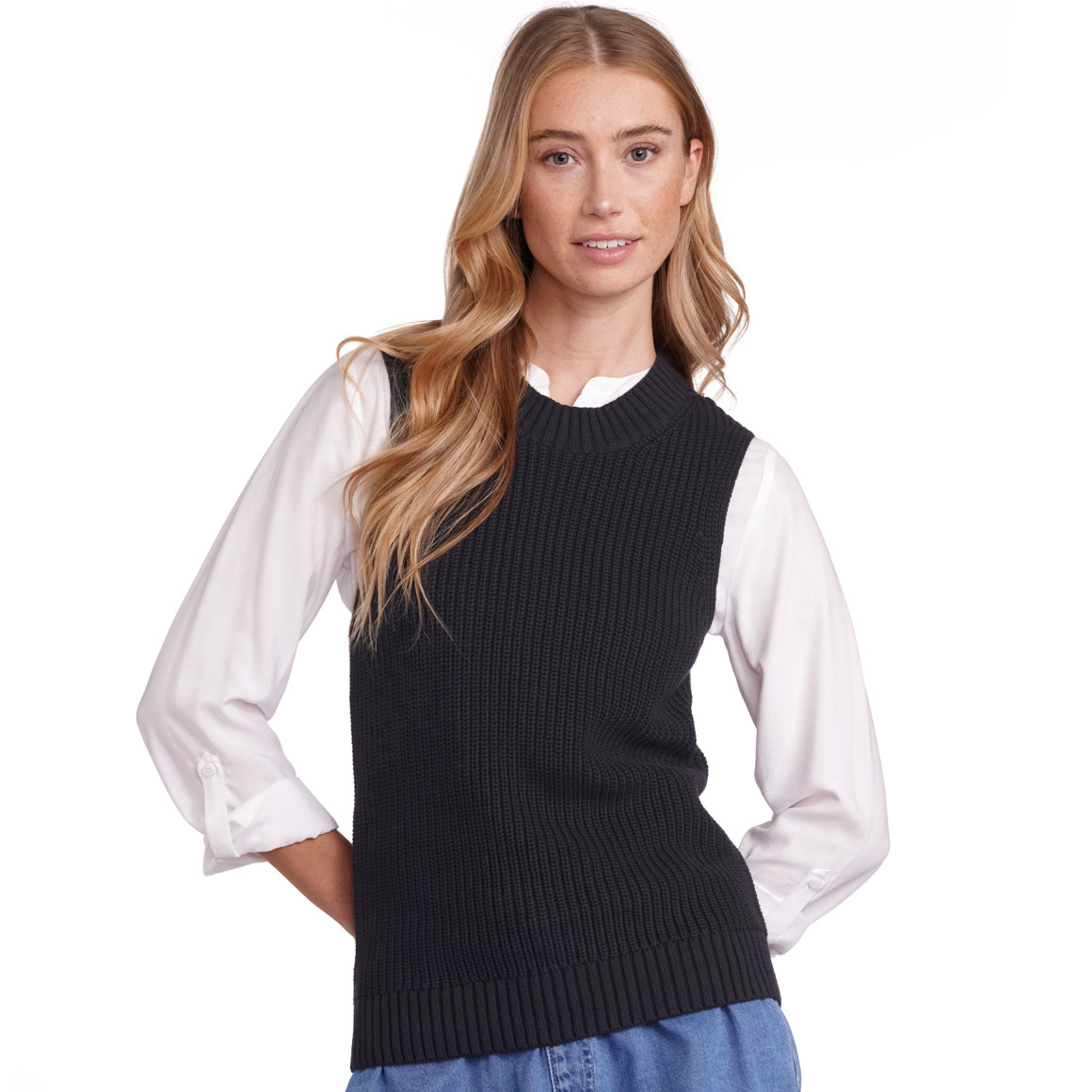 Jonas Nielsen Damen Strickpullunder im Basic-Look nachtblau