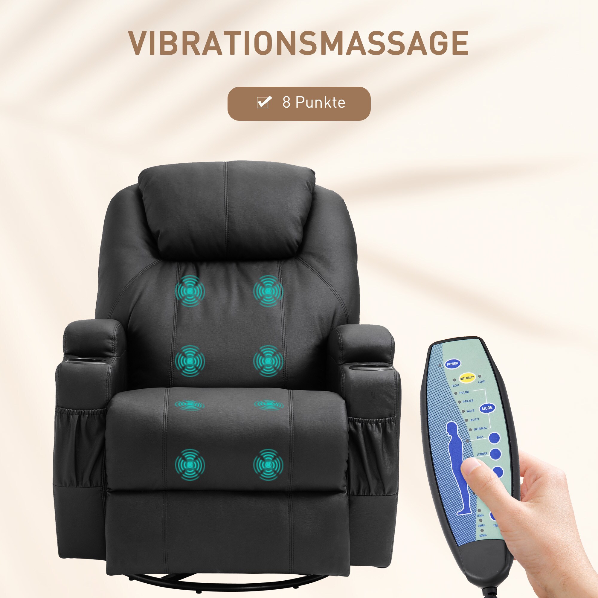 HOMCOM Massagesessel mit Liegefunktion 84 x 92 x 109 cm (BxTxH)