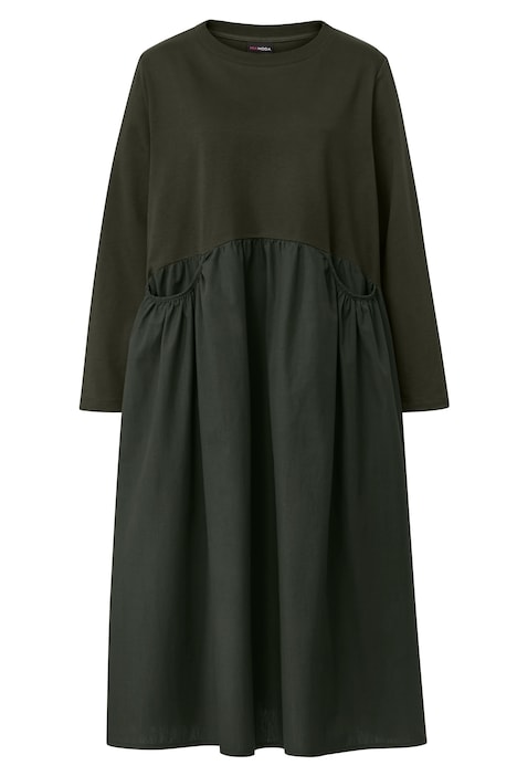 Midikleid, A-Line, Materialmix, Rundhals, Langarm, Quernaht