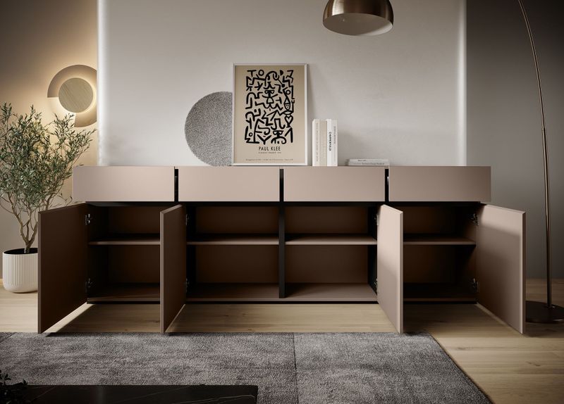 Meubella - Dressoir Cainan - Beige - Zwart - 225 cm