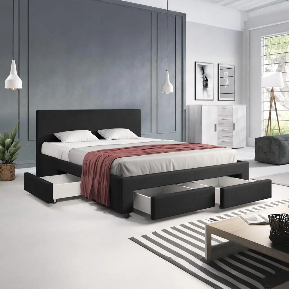 Meubella - Tweepersoonsbed Suente - Zwart - 160x200 cm