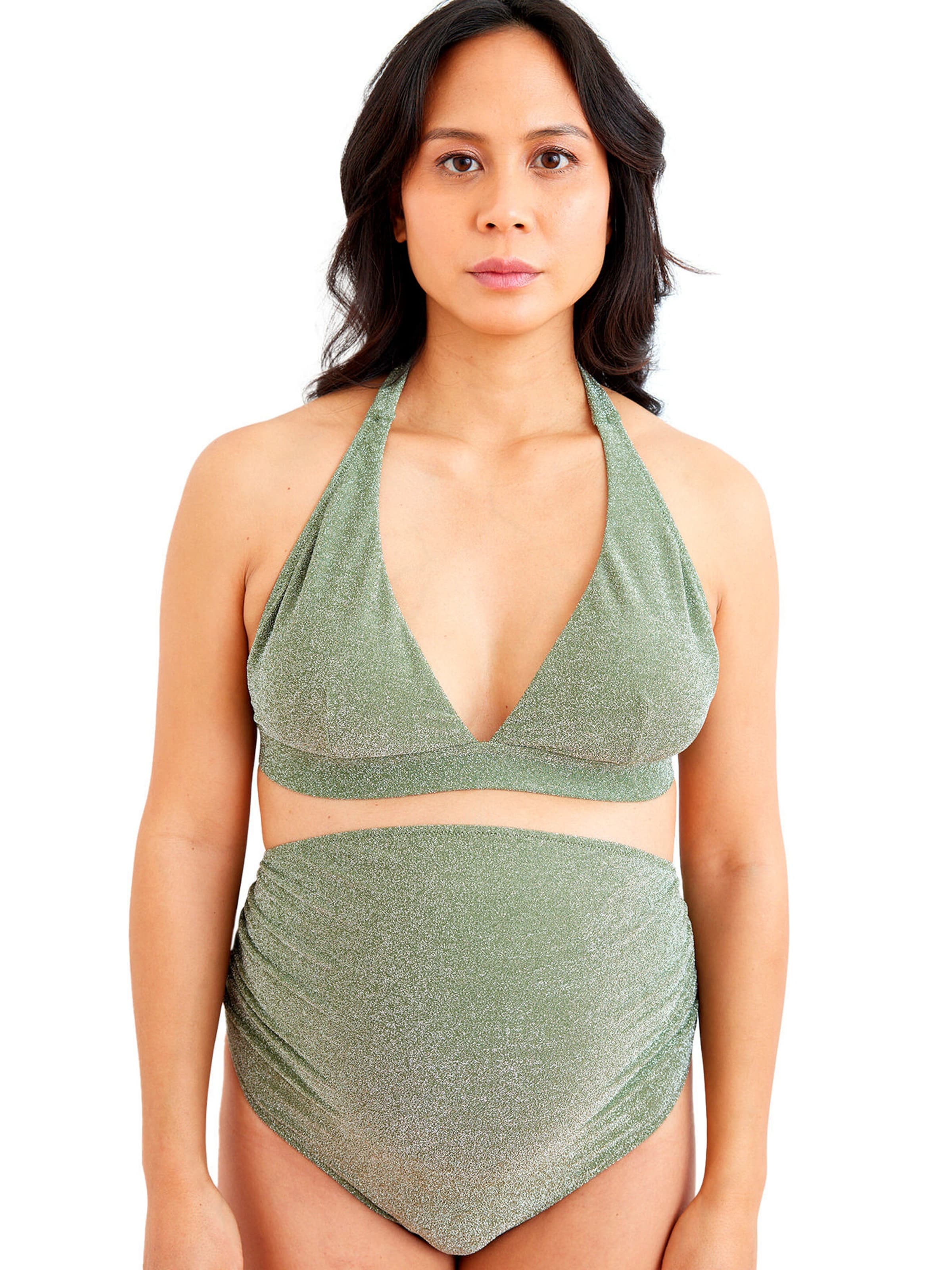 Vertbaudet Umstands-Bikini in Glanzoptik khaki
