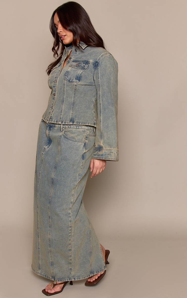 Bleu Jupe Maxi En Denim Coupe Évasée Avec Détails De Coutures Grande Taille