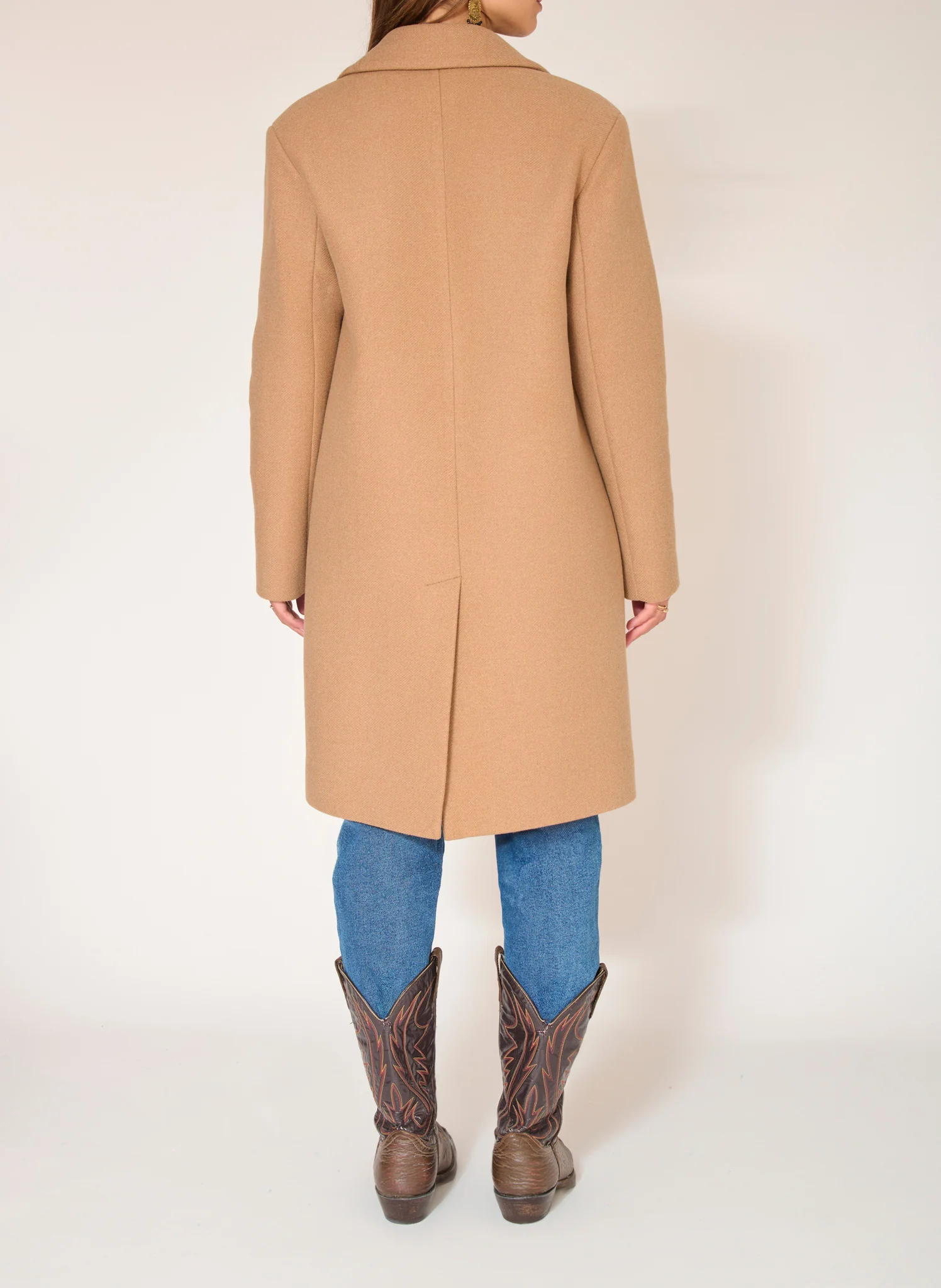 MEIKA - Manteau droit col tailleur en laine mélangée | Marron