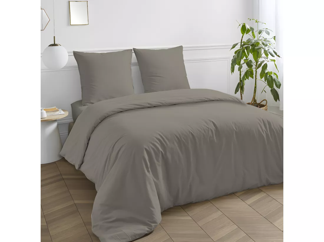 Housse de couette en coton 57 fils unie vison 260x240cm