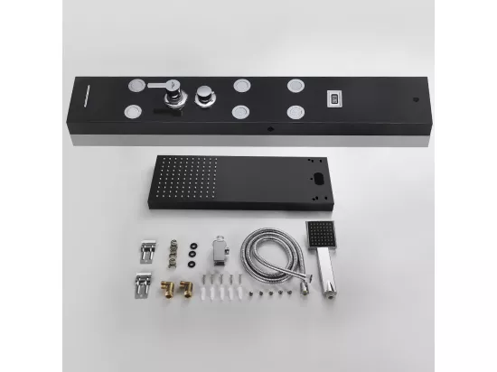AURALUM MAX Colonne de Douche Noir,Panneau Douche Acier Inox Multifonction avec Écran LCD,Colonne Douche Hydromassante avec Mitigeur/Buses Massants